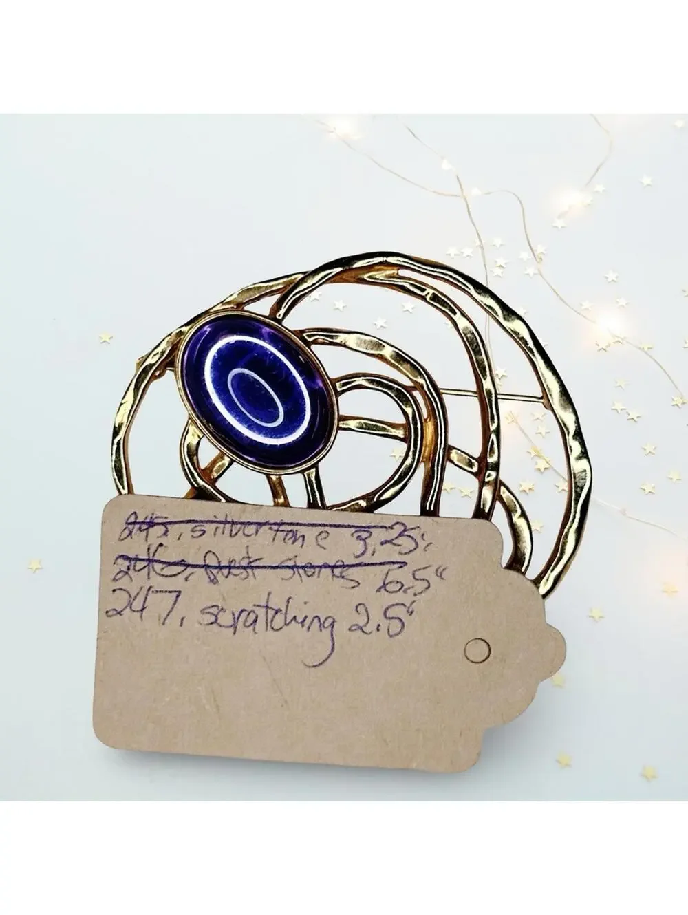 247. Goldtone and Purple Vintage Abstract Brooch